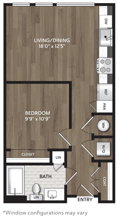 A floor plan of a bedroom and living area with a bathroom.